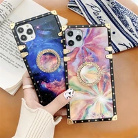 fashion starry sky flowers square case for iphone 12mini 11 pro xr xs max 7 8 plus se ring holder phone cover for samsung s21 20