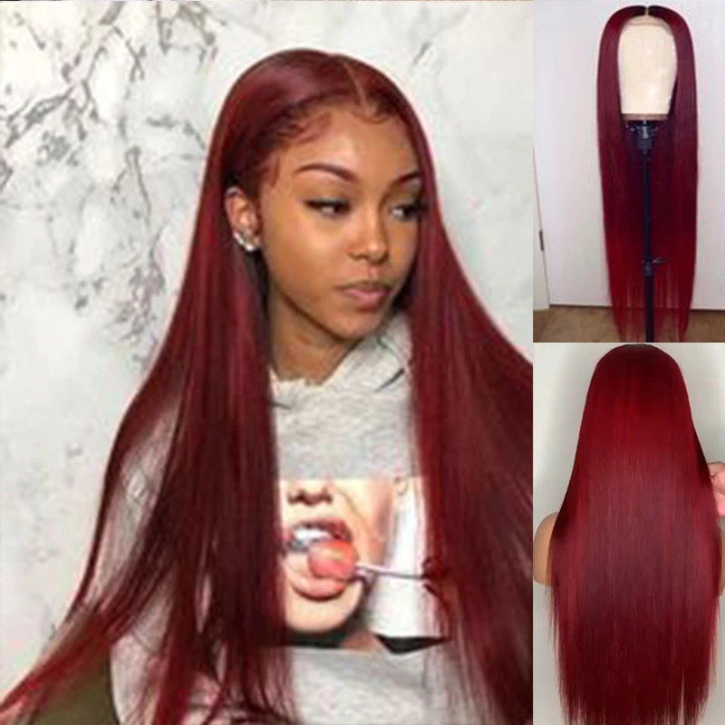 Burgundy Lace Frontal Wigs For Women Peruvian Transparent Lace Human Hair Wigs 99J Colored Straight Human Hair Wig