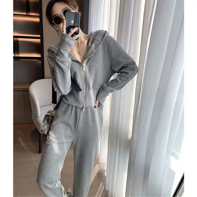 

Casual Fashion For Women 2022 Autumn New Trendy Brand Fried Street Hooded Jackets Two-piece Suit Pants Professional Sportswear