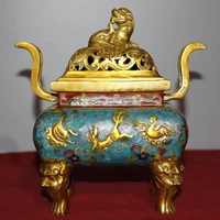 8chinese temple collection old bronze cloisonne enamel lion cover four animal feet incense burner ornaments town house exorcism