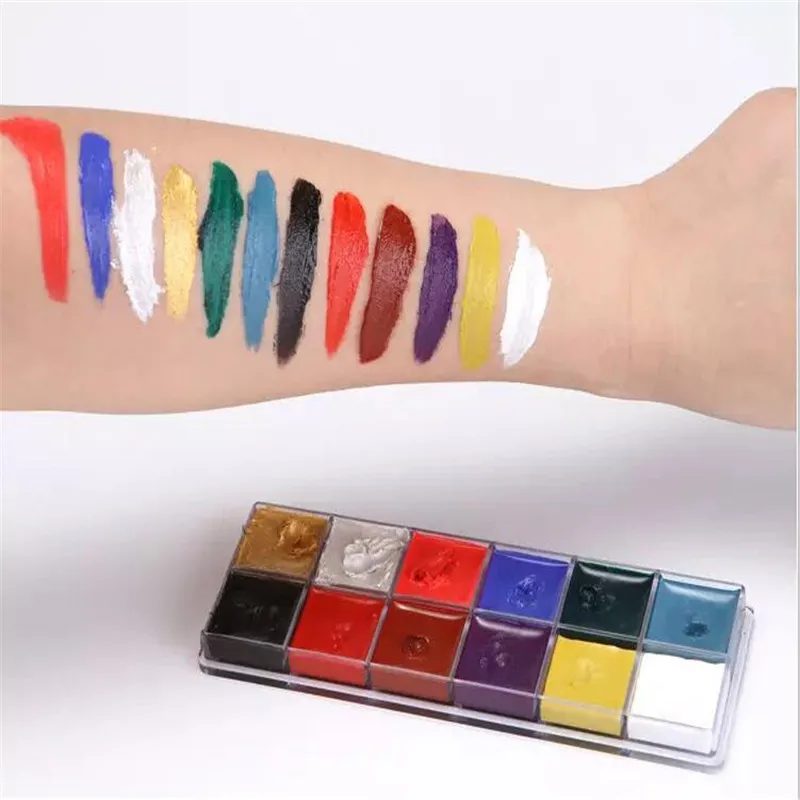 

12 Color Face Body Painting Makeup Oil Safe Kids Flash Tattoo Painting Art Party Palette With Brush