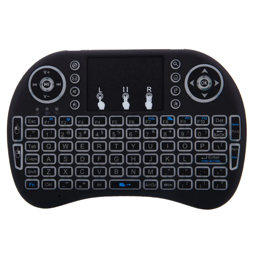 Мини i8 2 4 ГГц теплый белый подсветка беспроводная клавиатура с тачпадом черный JR