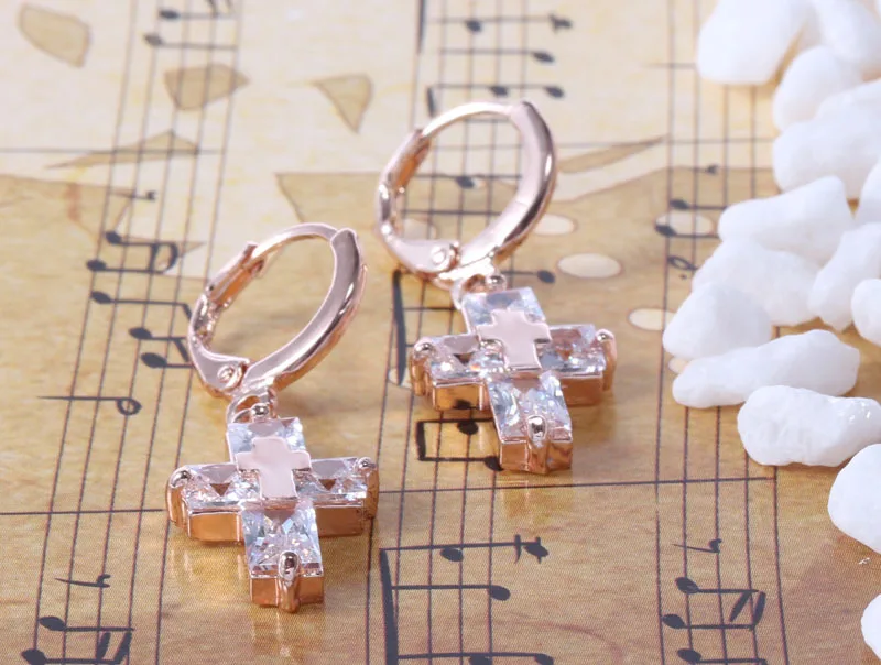 

New Cross Drop Earrings for Women Gold Color Drop Earring with Zircon Luxury Statement Jewelry for Party Wedding Anniversary