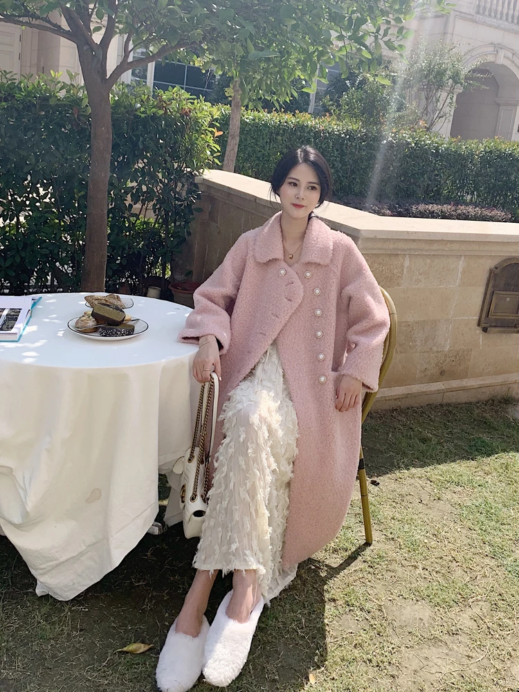 Женская шуба из 100% натурального меха овчины Длинная зимняя одежда 2020 корейские