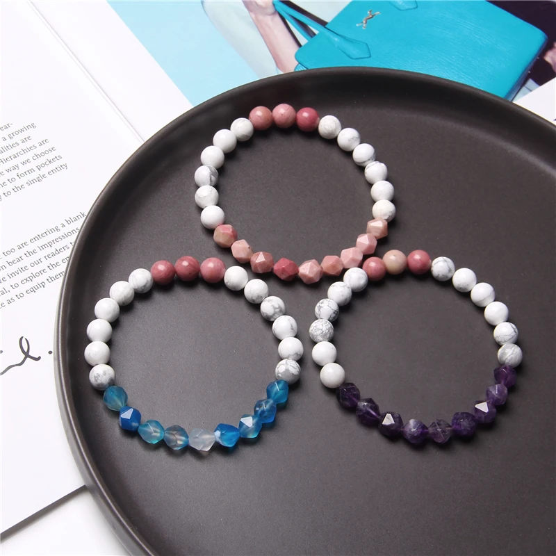 Натуральные браслеты Howlite для женщин граненый браслет с родохрозитом и камнями