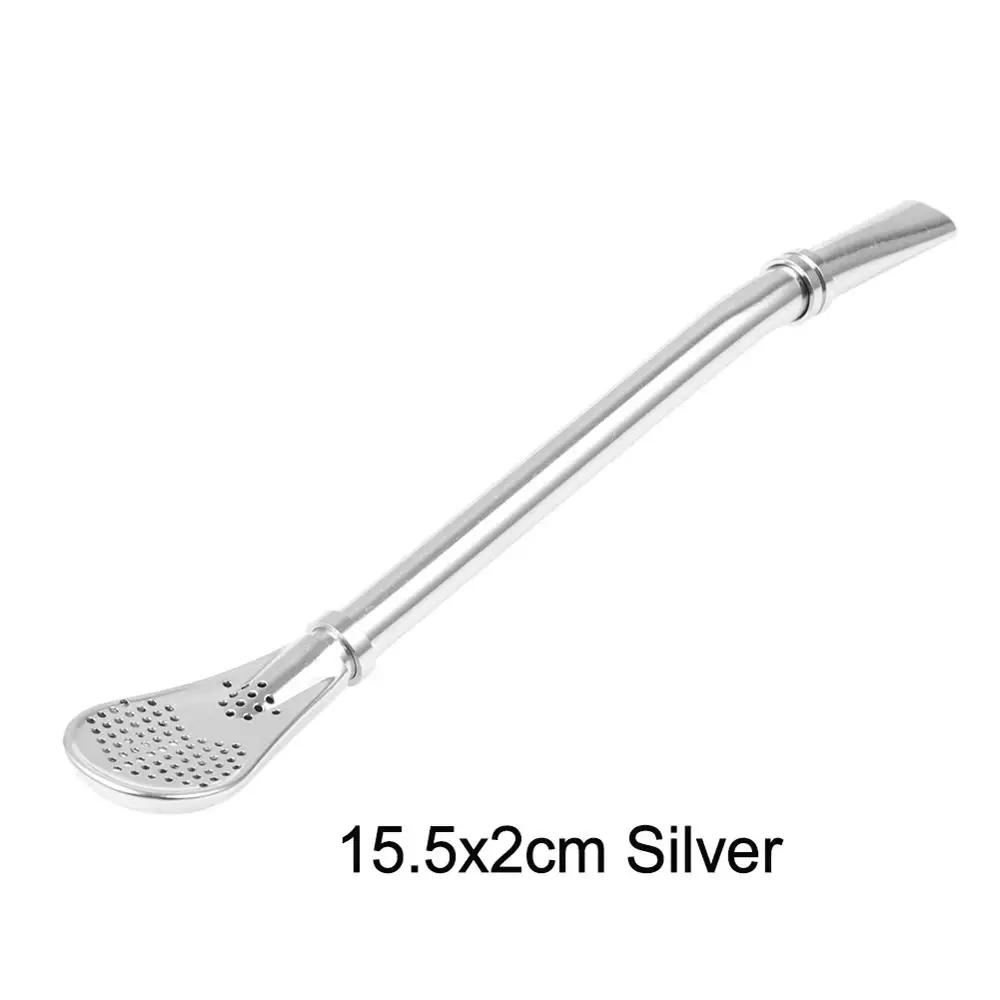 15.5x2cm Silver Нержавеющая сталь соломенная ложка Чайный фильтр Yerba mate трубочки для чая Bombilla Gourd многоразовые чайные инструменты барные аксессуары - Цвет: 15.5x2cm Silver