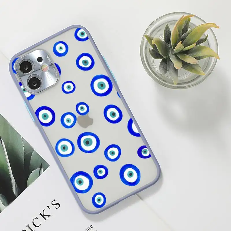 

Fashion Evil eye Phone Case For iPhone 12 11 Mini Pro XR XS Max 7 8 Plus X Matte transparent Gray Back Cover