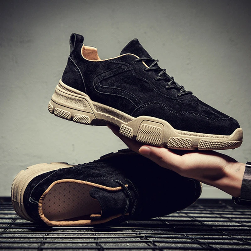 Замшевые мужские вулканизированные легкие туфли Мужская обувь на шнуровке