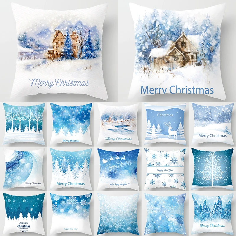 

Blue Snowflake Christmas Pillowcase 45x45cm Polyester Home Decor Ornaments Pillow 2022 Xmas Pendant Christma Gifts Cushion Cover