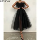HONGFUYU 2022 черные коктейльные платья с перьями Тюль ТРАПЕЦИЕВИДНОЕ короткое платье для выпускного вечера на тонких бретелях robe de mariage