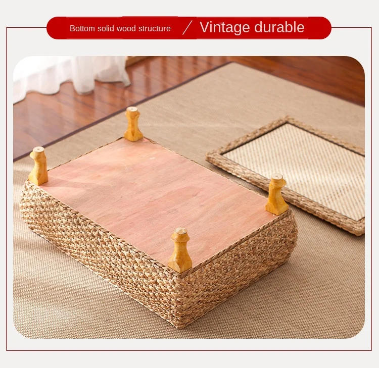 Rattan Japanese style bay window table and stool 3 sets of combination garden tea low balcony straw coffee |