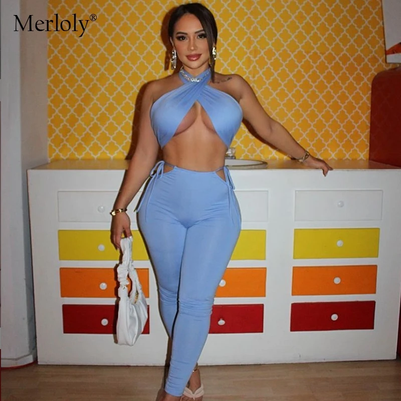 

Women's suit Bandage Criss Cross Tops & Pants Two Piece Sets Solid Matching Women's Set Backless Club Ruched Sexy Hot Outfits