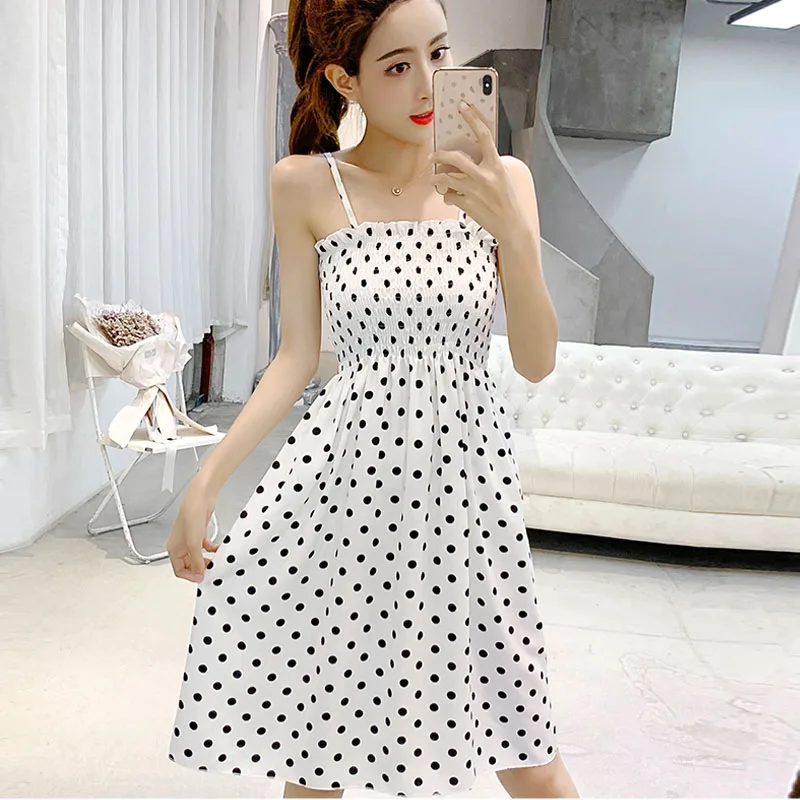 Женское летнее платье 2019 женское без рукавов с принтом в Горошек Тонкое