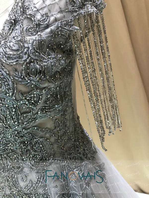 Серебряные вечерние платья с бисером Длинные Vestido de Fiesta de gala Robe de Soiree Выпускные платья для женщин Турция