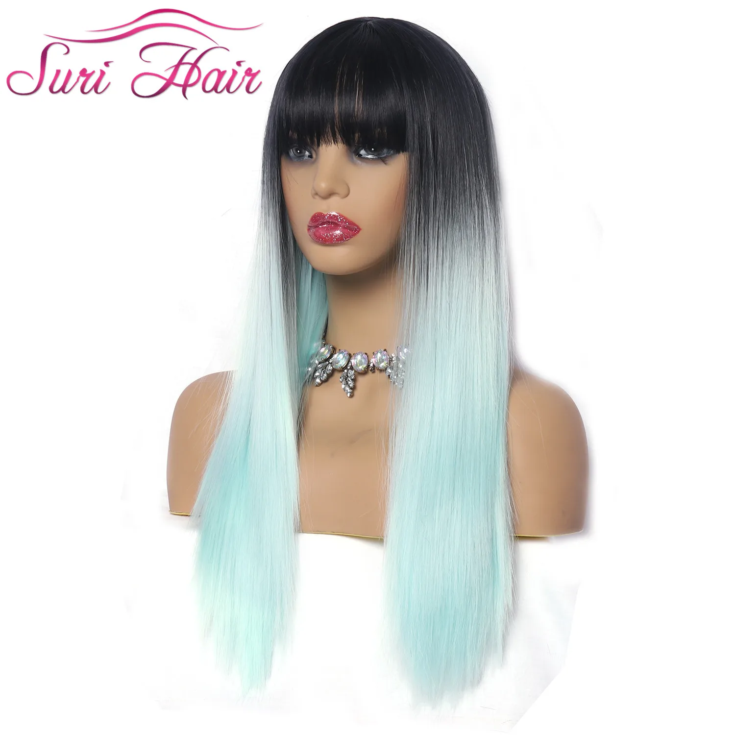 Длинные прямые синтетические парики Suri Hair 26 дюймов для чернокожих женщин косплея