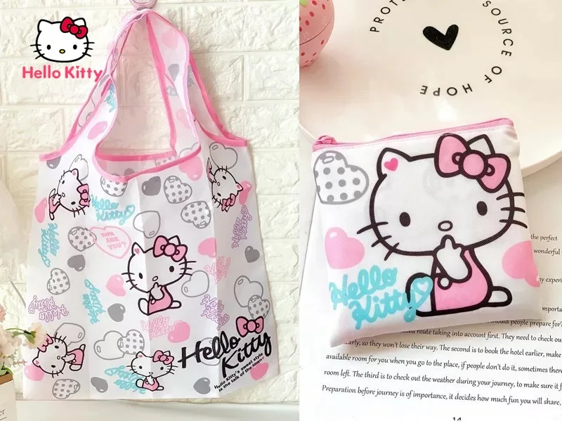 

Hello Kitty Large-capacity Portable Folding Vest Bag Green Bag Shopping Storage Bag Cartoon Shopping Bag