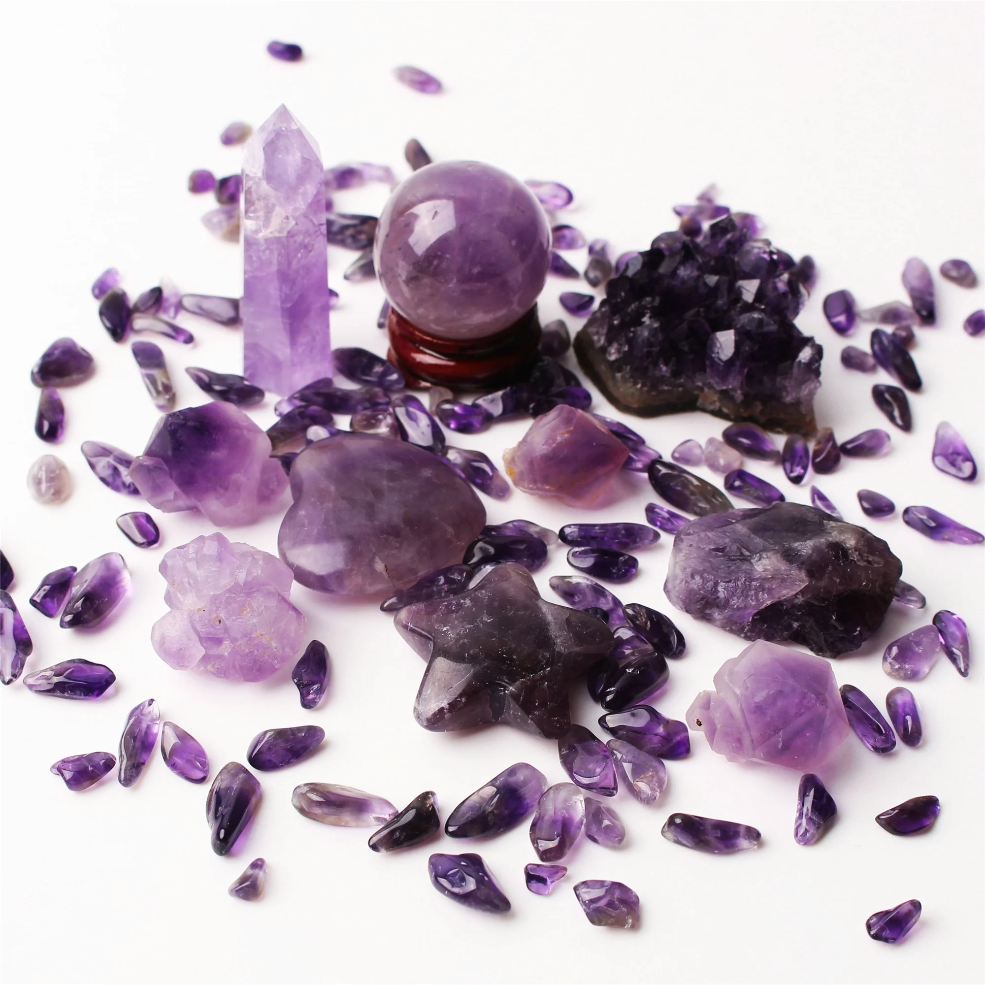8 kinds Lots Mixed Natural Amethyst Wand Ball Cluster Heart Gravel Mineral Specimen Purple Quartz Reiki Healing Collection Decor