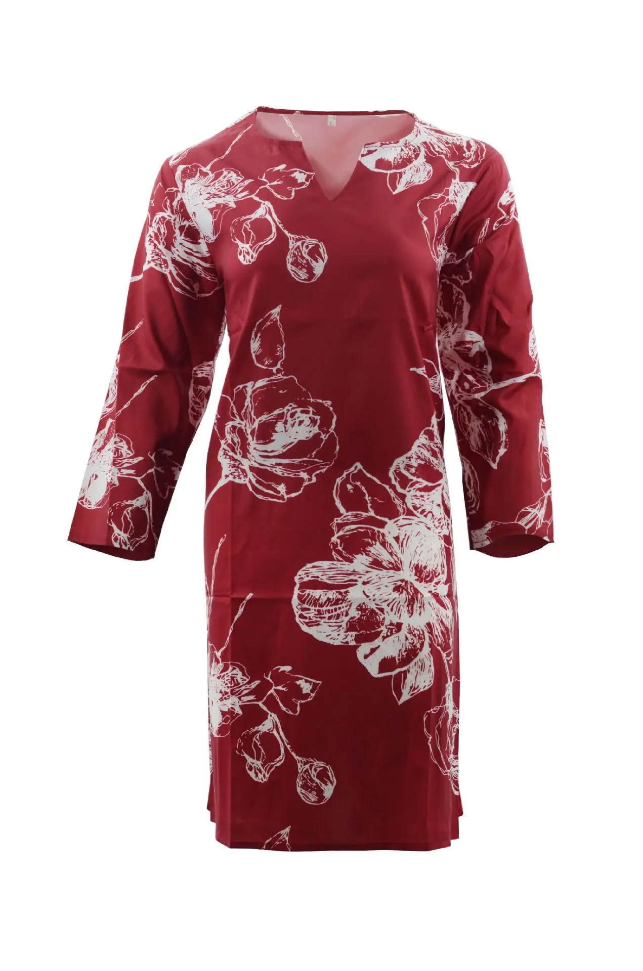 

Dresses for Women 2021 New Polyester Bohemian Pullover Three Quarter Sleeve V Neck Dress Short Women Dress Clothing