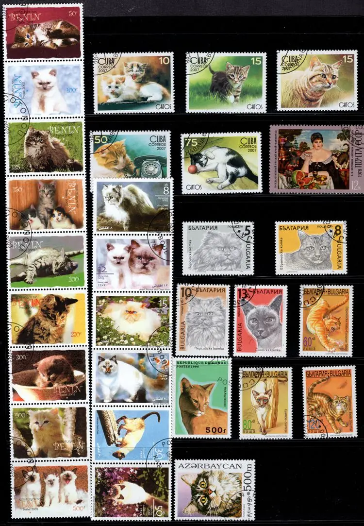 

50 шт./лот кошка штамп с котенком тема все разные из многих стран нет повторения почтовые марки с почтовым знаком Philately