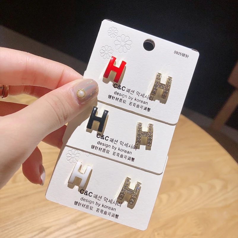 

Silver Plated Needle Stud Earrings H-shaped Elegant