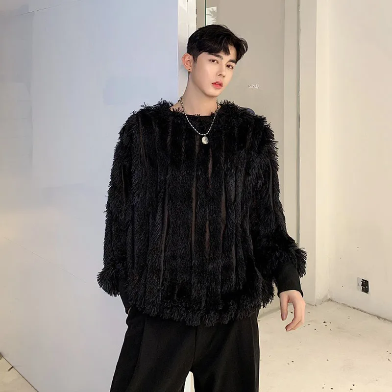 

Men Fashion Hair Tassels Loose Casual Long Sleeve Pullovers T Shirt Male Women Vintage Fashion Streetwear Lovers Tshirt Tees