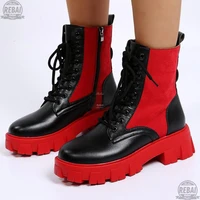2021 fashion women black boots thigh high quality leather platform pocket shoes womens comfort red winter boots women 35 43 size
