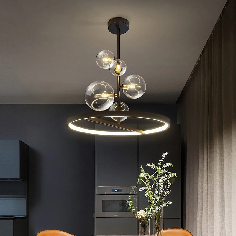 

Artpad Nordic Pendant lamp Led 28 48cm Circle Ceiling Hanging Chandelier Black Loft Living Dining Room Kitchen Lighting Fixture