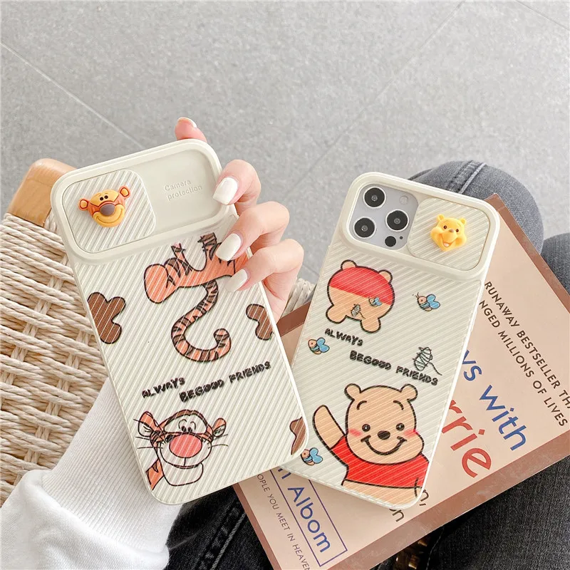 

New product cute for iphone12 mobile phone case apple 11 cartoon bee bear sliding lens tpu apple 12 protective cover