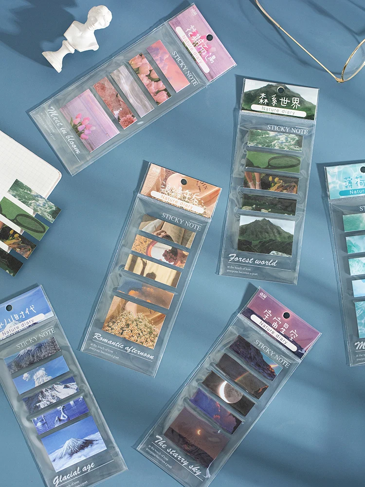 

Zzzzuo - 100 pieces/batch Romantic fixed memo stamps Ins style natural diary series landscape sticky notes office stationery