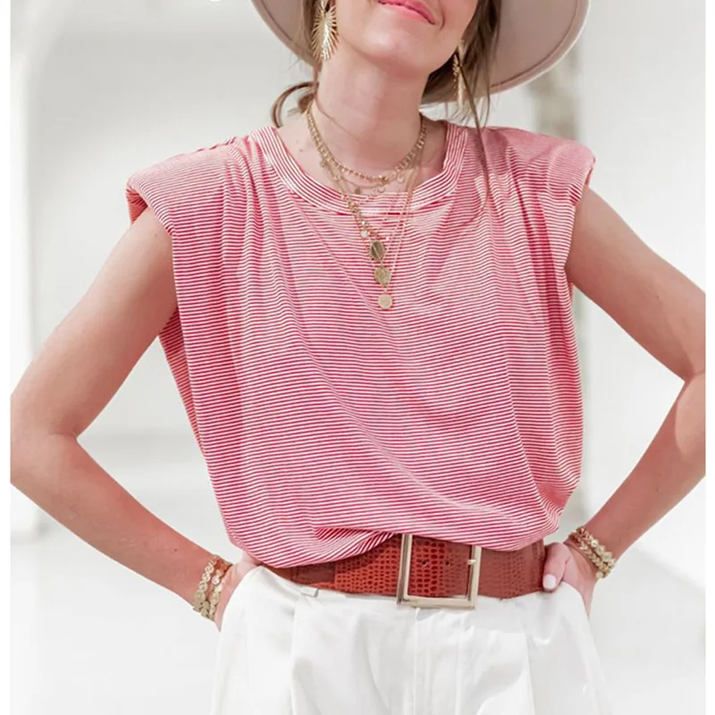 Женская футболка с круглым вырезом Повседневная летняя планкой свободная