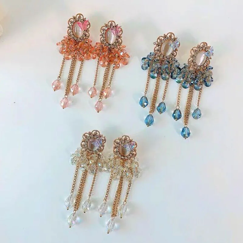 

Висячие серьги для женщин и студентов, Лепестковые кристаллы, акриловые бусины, кисточки, украшения для праздвечерние ринки