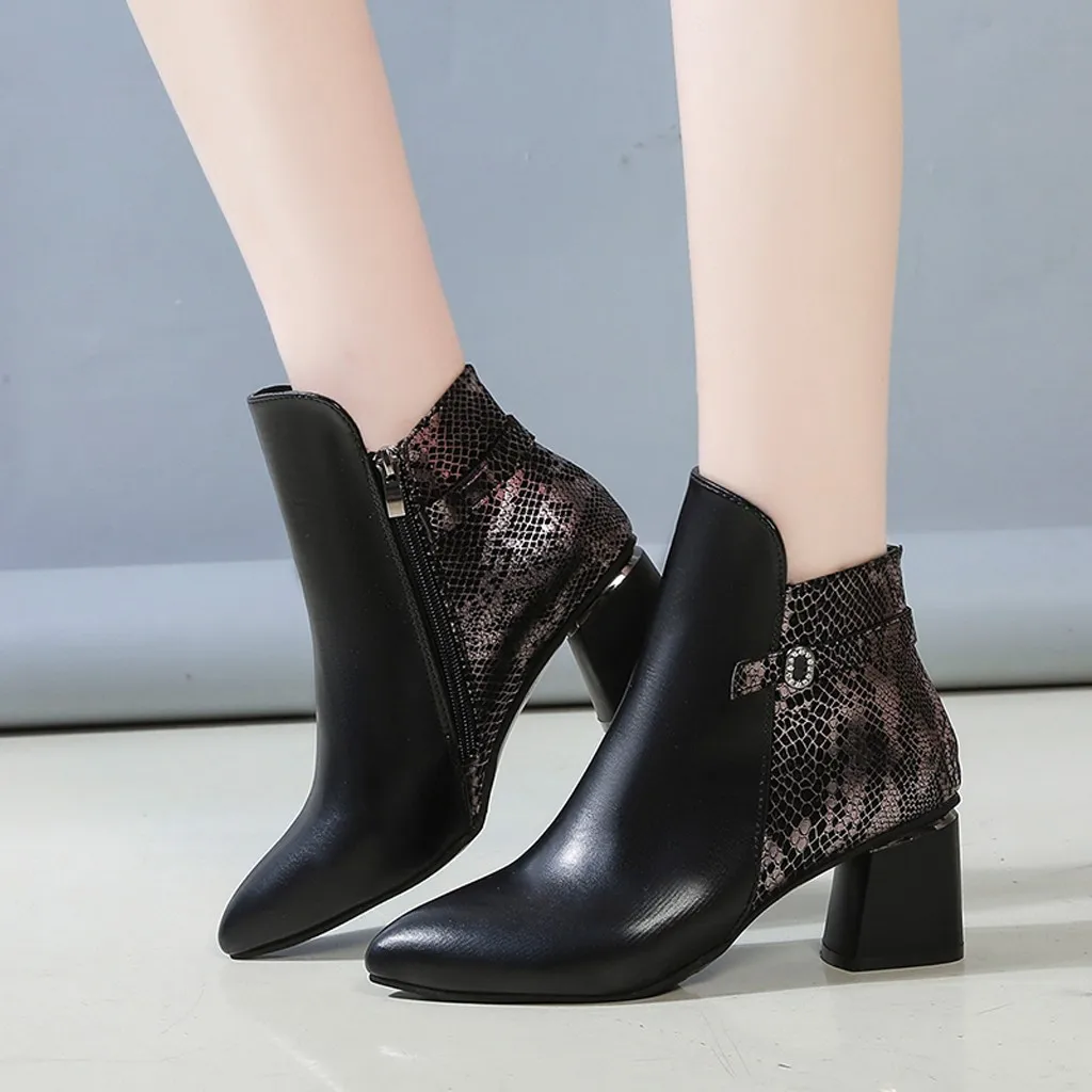 Ботинки со змеиным узором элегантные модные женские ботильоны коллекция 2019 года