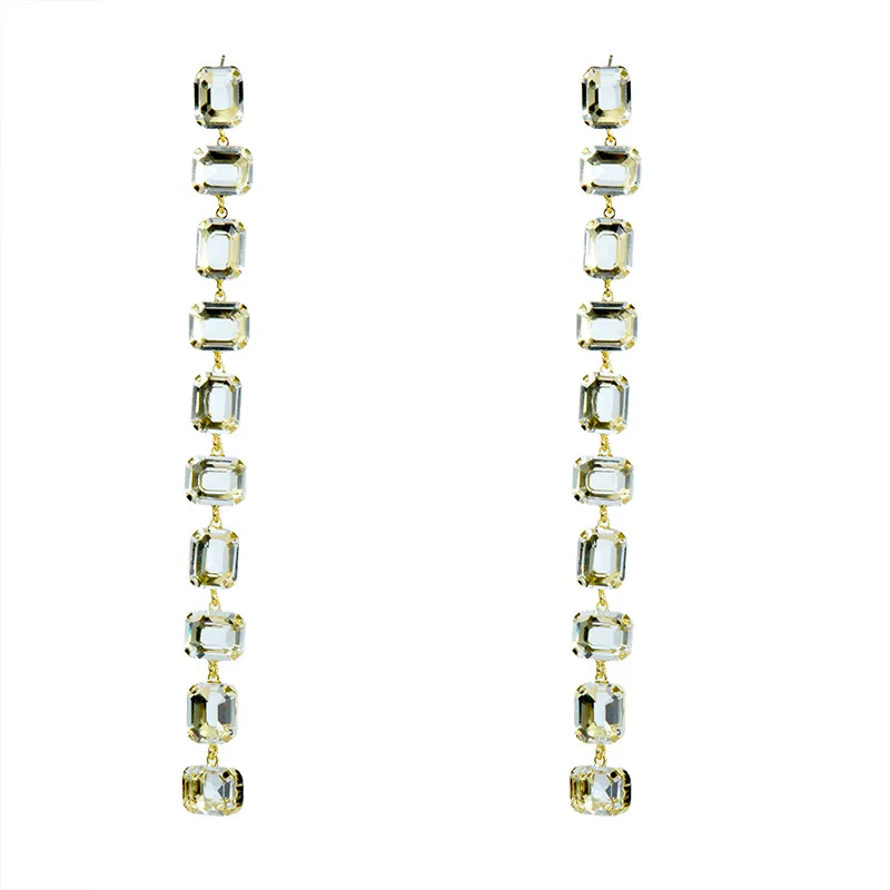 

Fashion Long Transparent Crystal Simplicity High-Grade Ear Drops Ins Word Golden Women's Silver Earrings Ear Studs