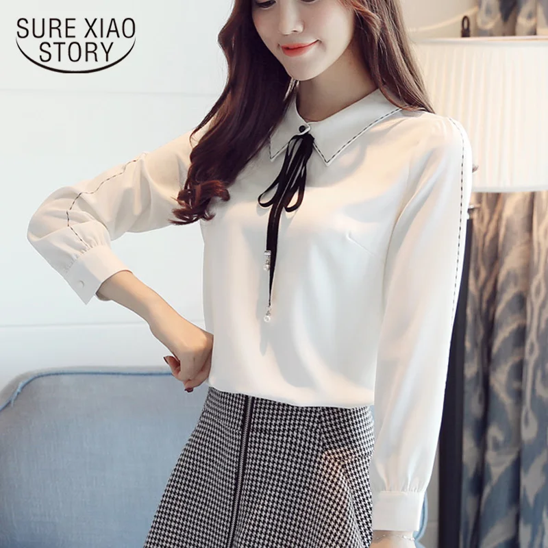 

Autumn 2021 New Female Blouses Ladies Tops Fashion Shirts Women White Long Sleeve Shirt PoLo Collar Back Zipper Shirts 6781 50