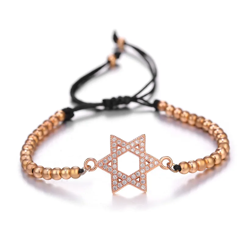 Rose Gold DIY ремесло ювелирные изделия браслеты с подвесками микро проложить Циркон звезда браслеты со звездой Давида для женщин девушек Регулируемая цепочка иудаизм браслеты - Окраска металла: Rose Gold