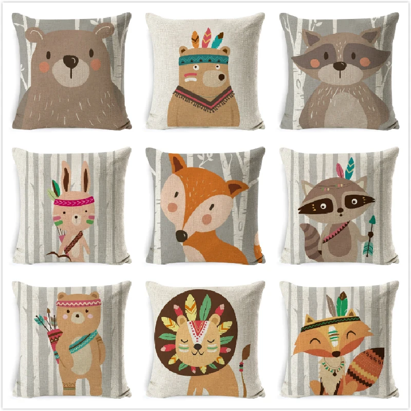 Племени лесной чехол для подушки с изображением животных Медведь принтом лисой