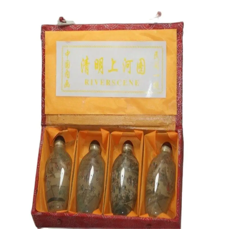 

Fine Old Chinese Unique Painting Snuff Bottle Inside Painted Four Combinations Qing Ming Shan He Tu