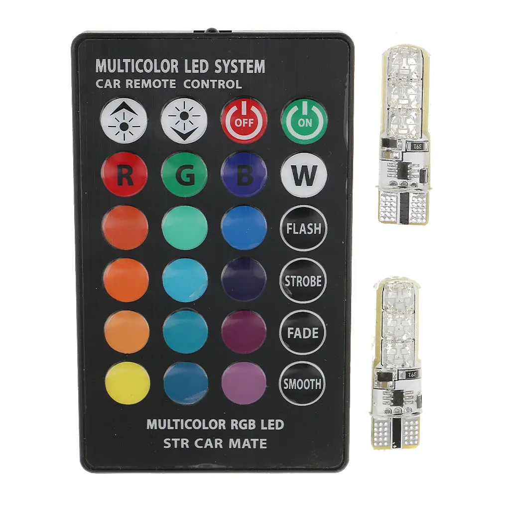 2x T10 RGB многоцветная меняющая цвет 6-светодиодный ная лампа с дистанционным