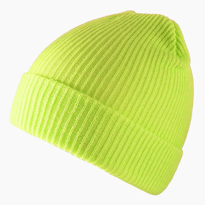 Floiurescence Yellow Шапки унисекс шапочка 24 цвета женская зимняя шапка в рубчик Gorros шапка в стиле хип-хоп для женщин шапочка в стиле кэжуал простые вязаные осенние шапки - Цвет: Floiurescence Yellow