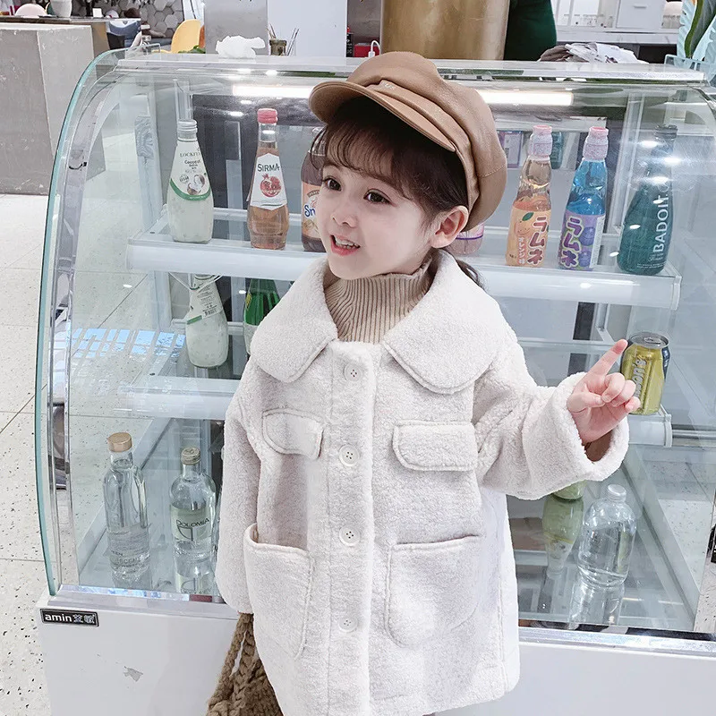 

Elegant Coat Girls Thick Jacket Kids Warm Large Lapel Outerwear Buttons Winter Spring Autumn Teenage Clothes School High Quality