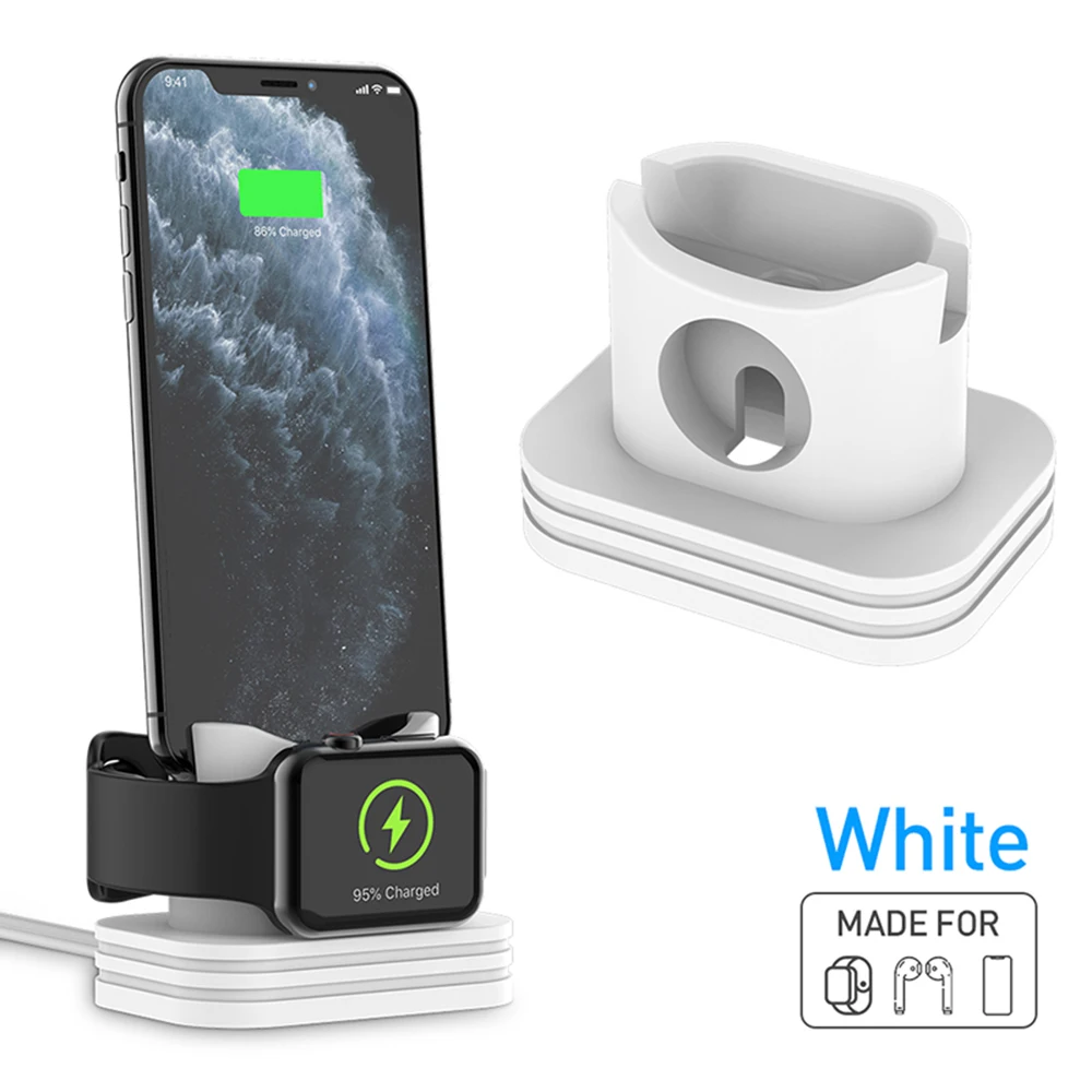 

2 In 1 Charging Dock Station Charger For IWatch Soft Silicone Desk Charging Anti-Fall Stand Holder For AirPods Case Charger