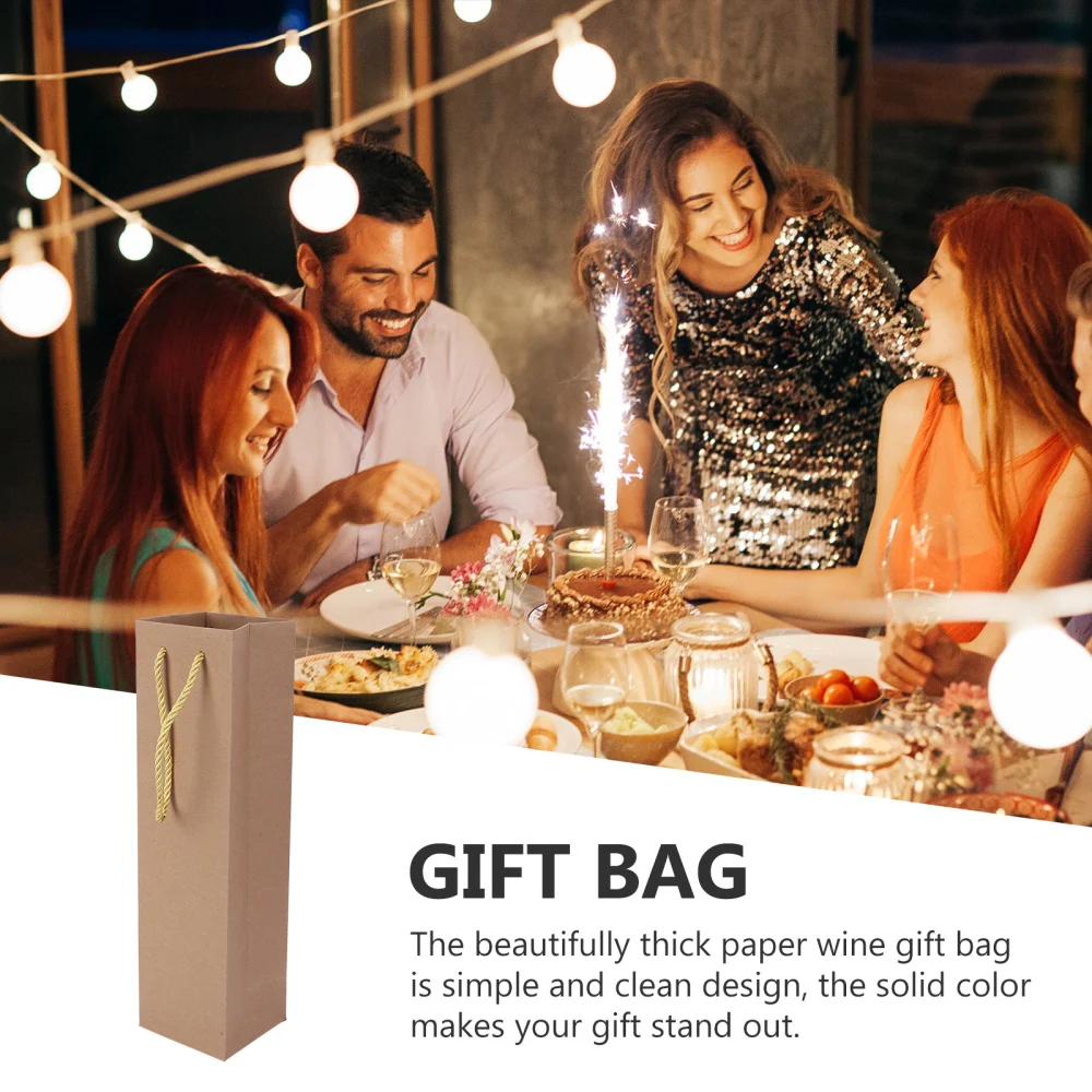 

12 Pcs Kraft Paper Bottle Bag Single Red Bag Quality Tote Bags with Handle - 9.5x9x35cm (Yellow)