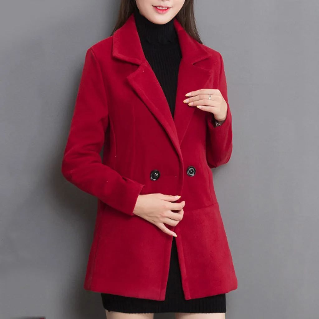 Новинка зимы модный тонкий Женский Тренч из кашемира и шерсти с отворотом