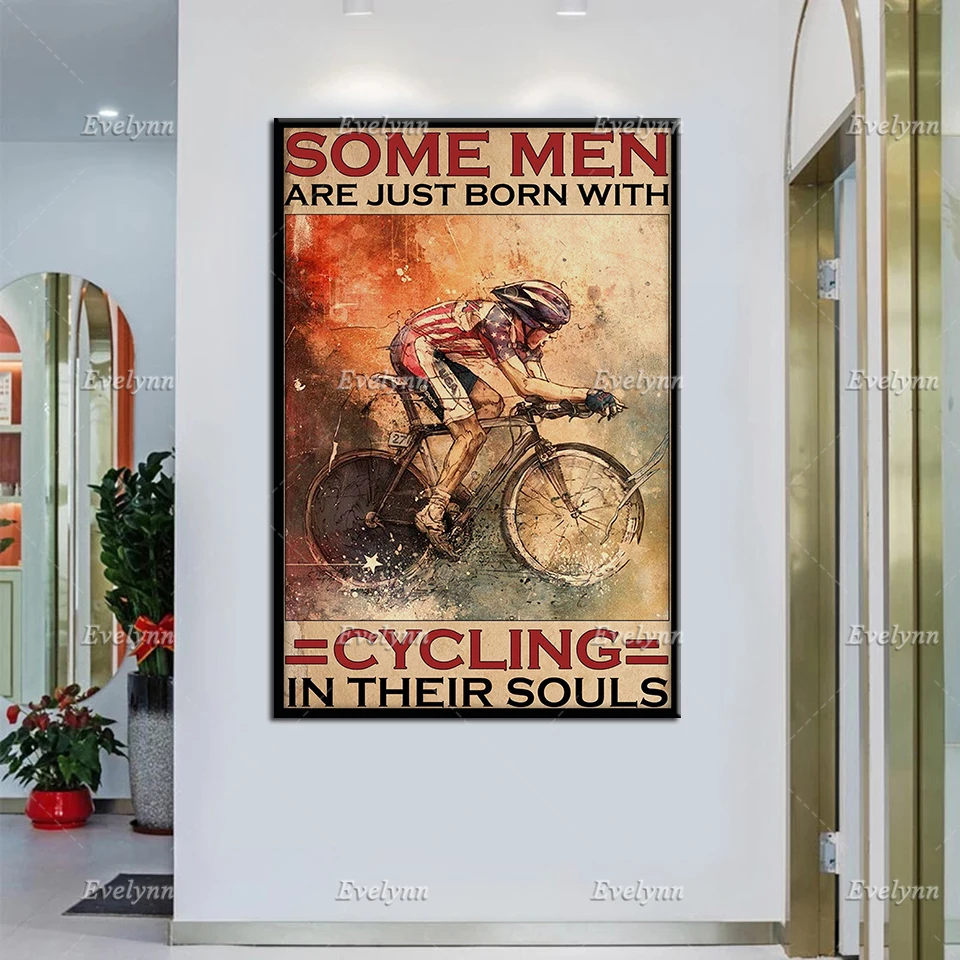 

Road Cycling Bicycle Biker Bike Retro Poster Some Men Are Just Born With Cycling Wall Art Prints Home Decor Canvas Unique Gift