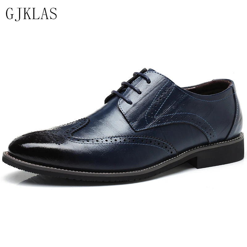 Handmade Men Shoes Big Size 48 Mens Brogues Formal Shoes Classic Lace Up Dress for Wedding Party Blue Mens Italian Leather Shoes