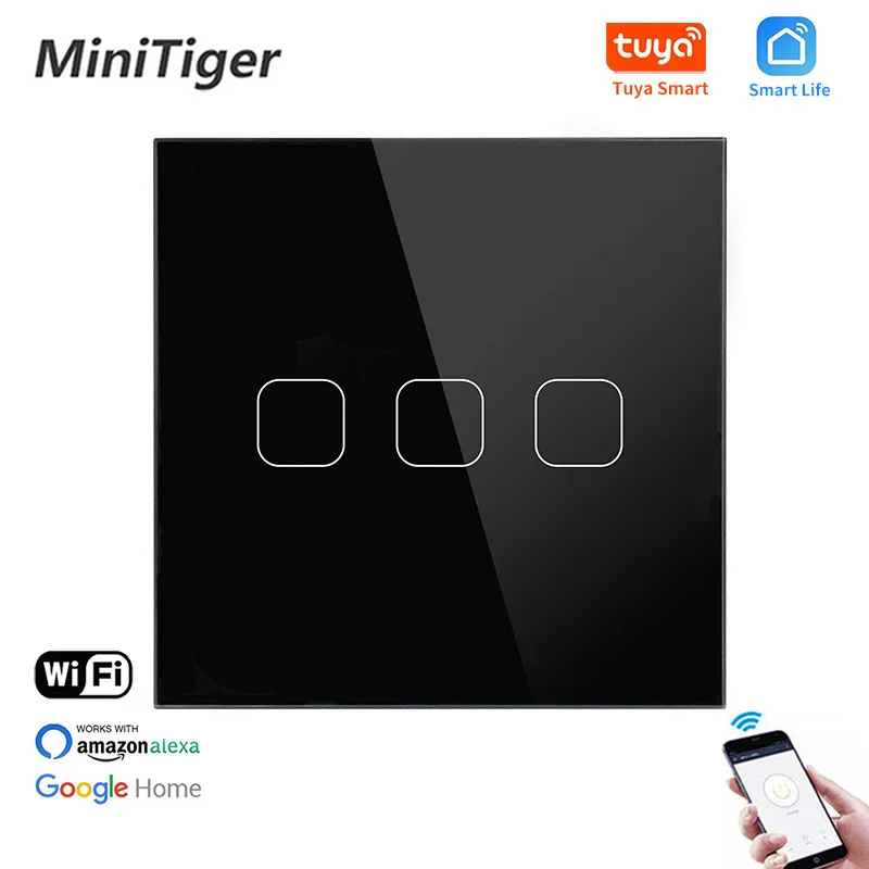 Панель MinitigerGlass настенный светильник Tuya 3 Gang 1 Way сенсорный выключатель для Google Home