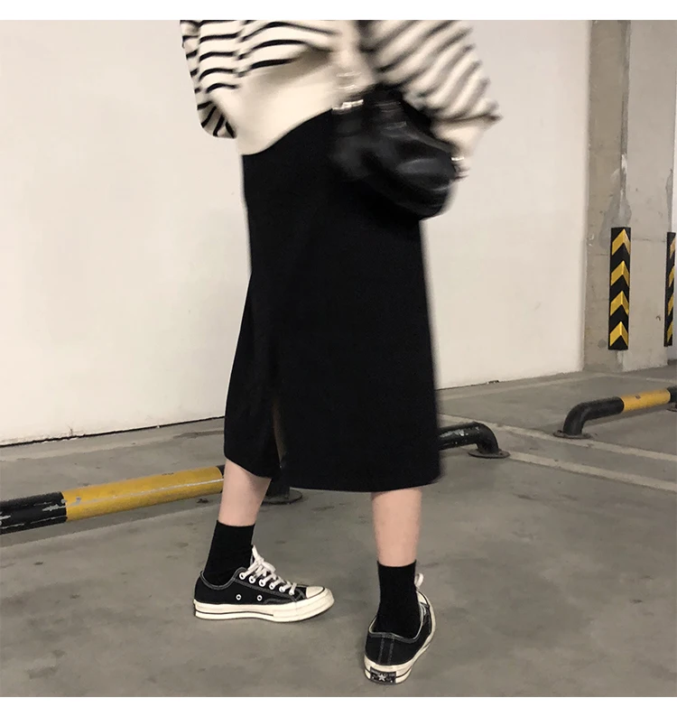 

Spring and autumn Korean style streetwear white High waist long skirts Women's Clothing temperament fashion brand skirt Trend