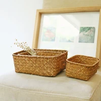 weaving storage basket rattan fruit storage box handmade tea holder seagrass picnic basket wickerwork cosmetics organizer
