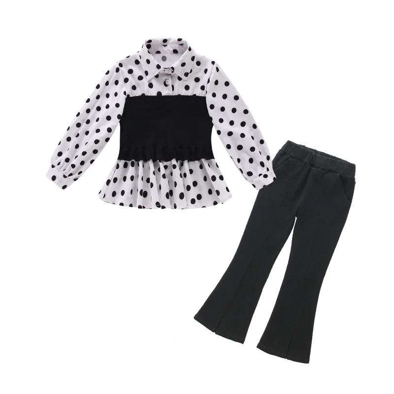 

Fashion Spring Girls Clothes Sets Dot Chiffon Shirt + Pants 2PCS Children Clothing Fall Kids Little Girl Long-sleeved Outfits
