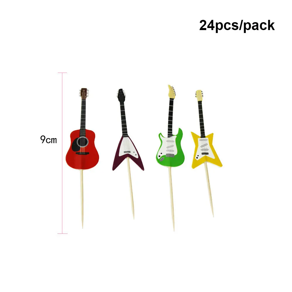 

24pcs Musical Instrument Guitar Shape Cake Topper Cupcake Toppers for Kids Birthday Party Decoration Supplies Baking Decorations